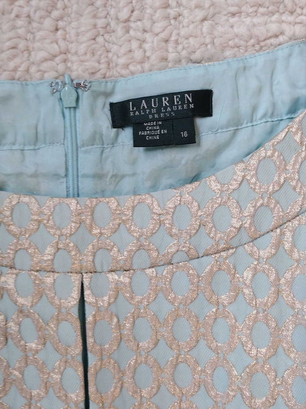 Ralph Lauren Blue and Gold Sleeveless Jacquard Midi Dress - Picture 2 of 7